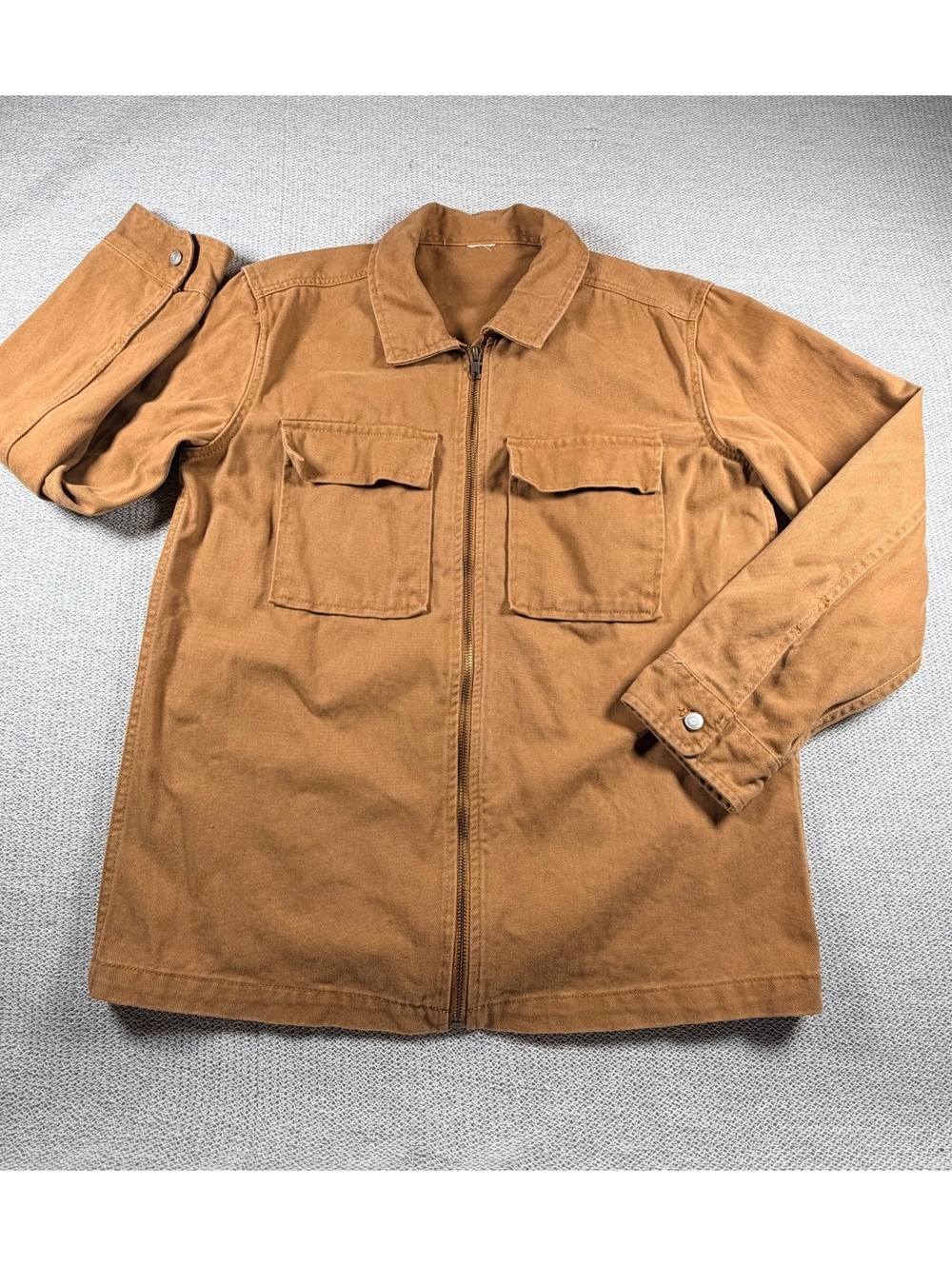Brown Zip-Up Work Jacket with Chest Pockets